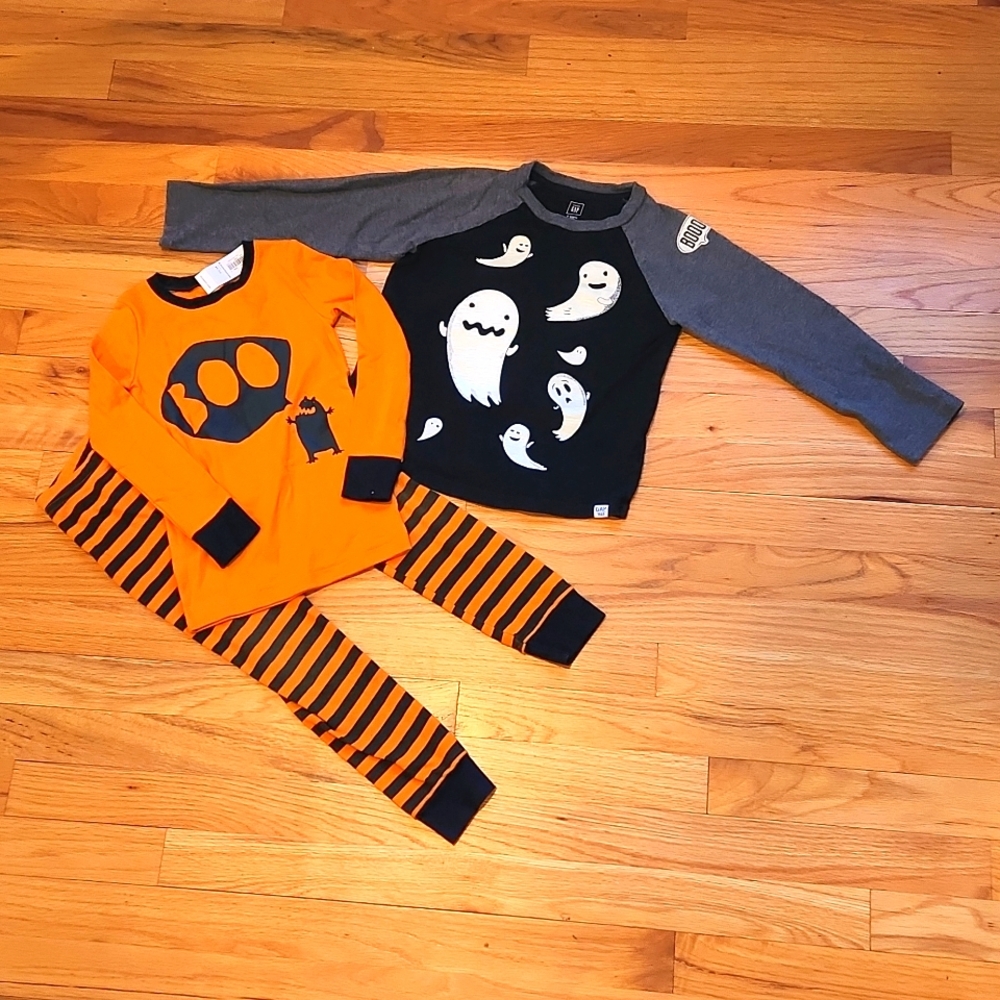 Gap 5T Ghost Halloween Baseball Shirt and Old Navy Halloween pajamas